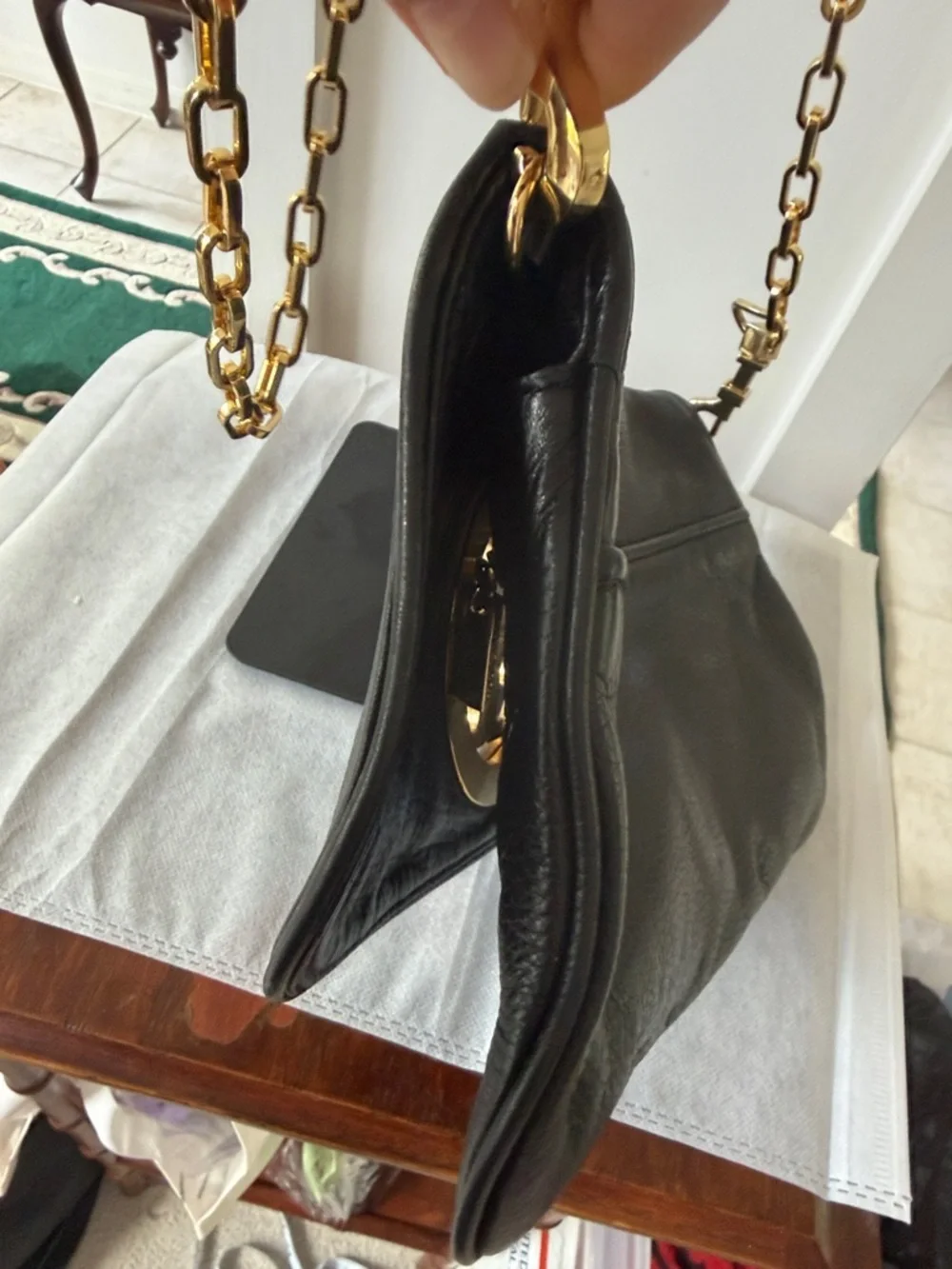 Tory Burch Amanda Convertible Black Pebble Leather Clutch/Crossbody